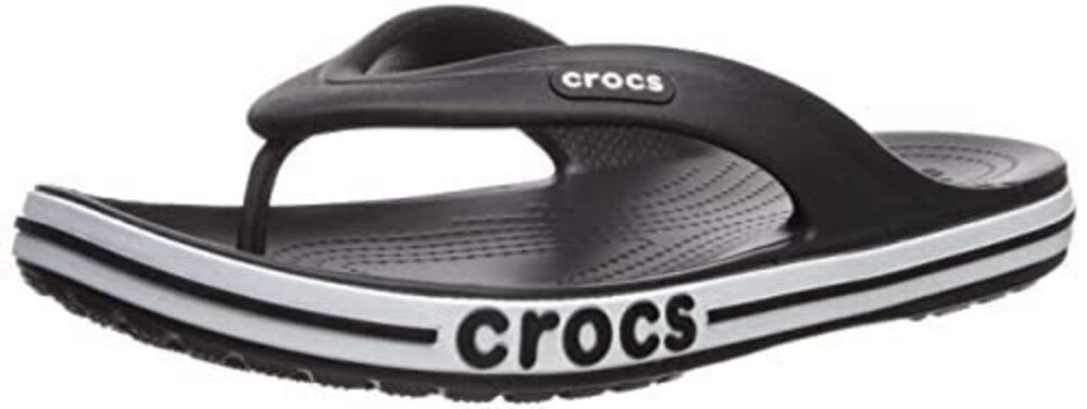 CROCS UNISEX ADULT BAYABAND FLIP FLOP, BLACK/WHITE, 8 WOMEN 6 MEN US
